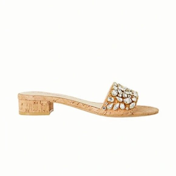 Lilly Pulitzer Trish Crystal Slide Sandals 7 heeled sparkly cork Natural - Picture 2 of 7